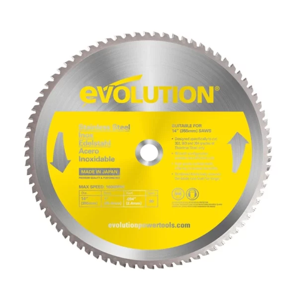 evolution 355mm stainless steel cutting 90t blade