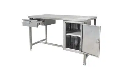 Grade 304 Stainless Steel Workbench with Drawer & Cupboard - 2000mm Wide x 840mm High (600-1200mm Depth)
