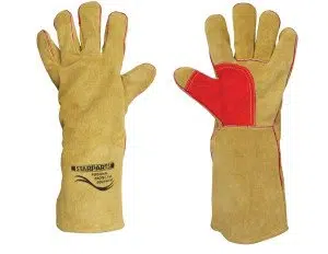 Premium Gold Welders Gauntlets - 16" Extended Cuff (Cow Split Leather, Double Kevlar Stitched)