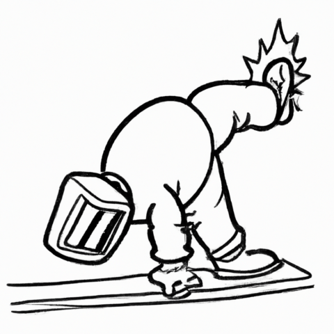 line art cartoon showing a welder doing a handstand