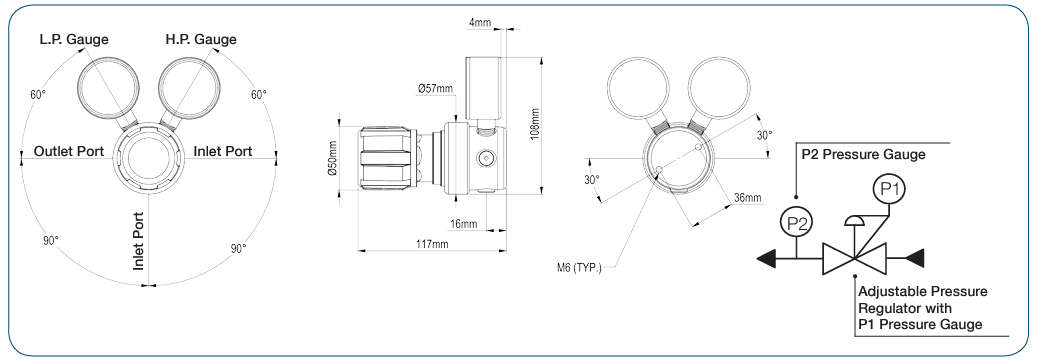 Tech-Master GPS410 Single Stage 2 Gauge Cylinder Regulator (Acetylene) 6 GPS410 Diagrams